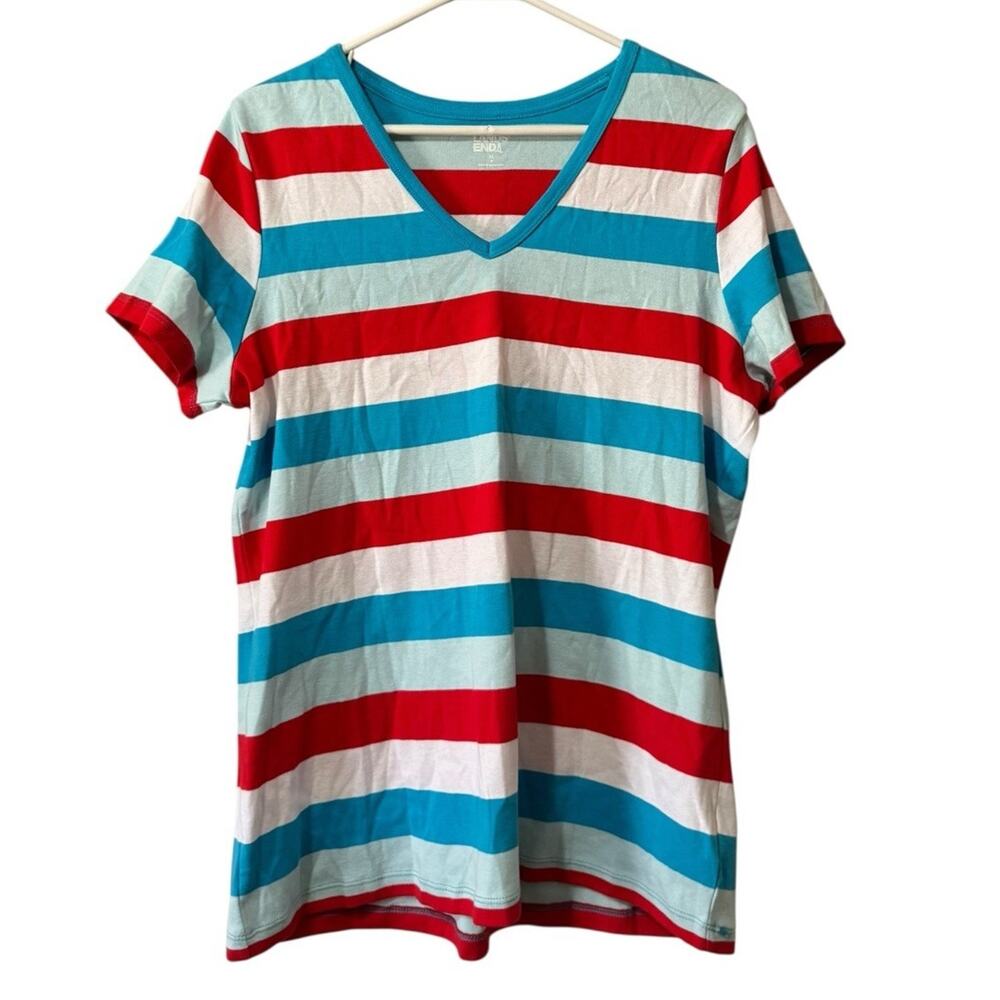Lands End Women Size XL Short Sleeve V Neck T Shirt Cotton Preppy Classic Beach